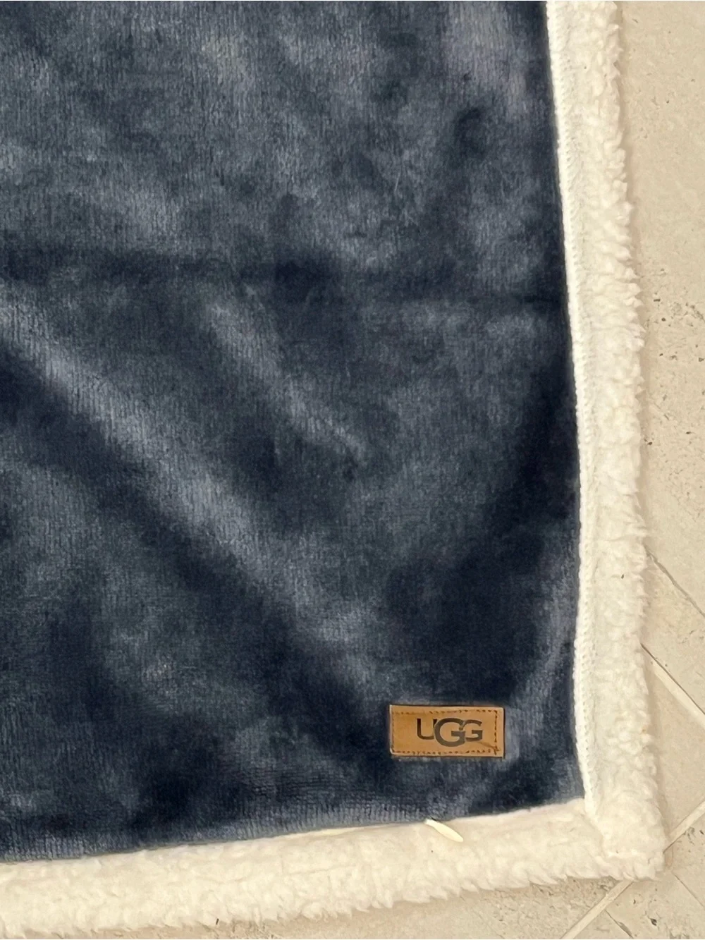 UGG 2 Navy Plush Pillow Sham with cozy Cream Sherpa Trim